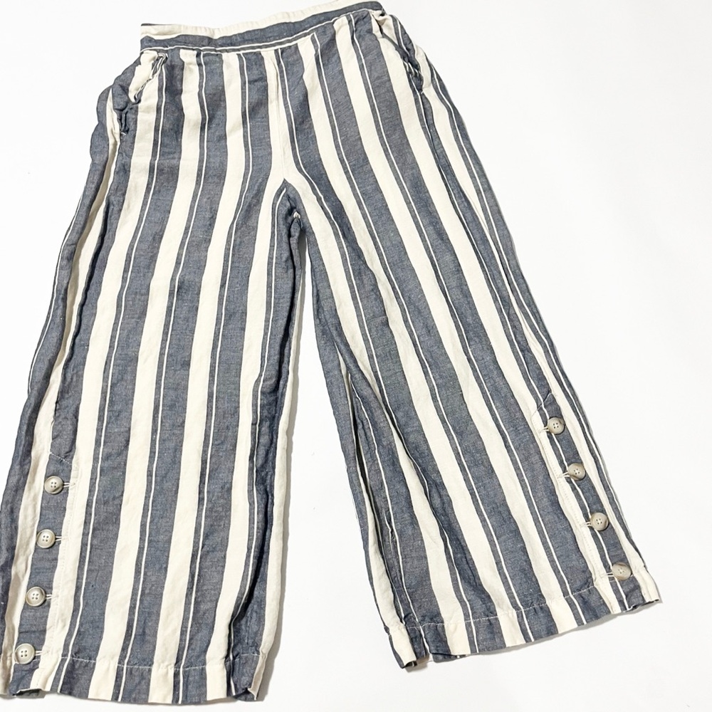 Madewell Side-Button Huston Pull-On Crop Pants in Indigo Stripe S